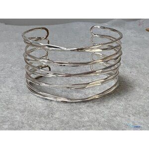 Handmade Silver-Tone Wire Cuff Bracelet with Open Adjustable Design